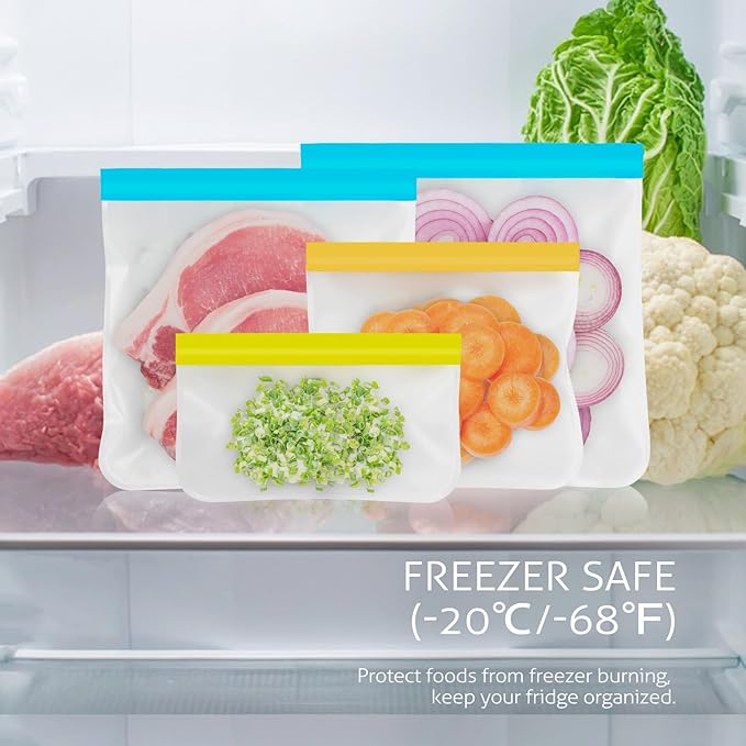 Reusable Gallon Freezer Bags, 10 Pack Dishwasher Safe Silicone Food Snack Storage Bags with 3 Sizes for Snack, Sandwich, Lunch