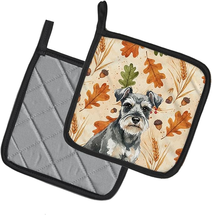 Caroline's Treasures Miniature Schnauzer Heirloom Fall Pair of Pot Holders Pair 7.5x7.5 Quilted Insulated Hot Pads Decorative Kitchen Gift Made in USA