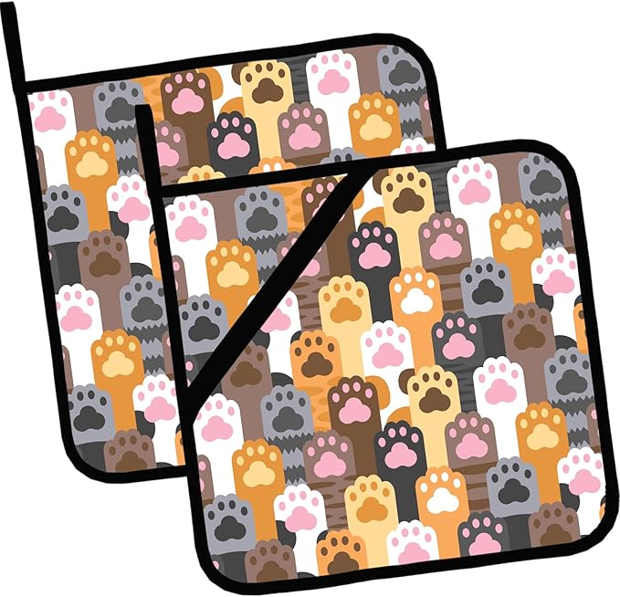 Cute Cat Paw Pot Holders Set of 2,Kitchen Heat Resistant Potholders for Microwave Cooking Baking Oven and BBQ Gifts for Women