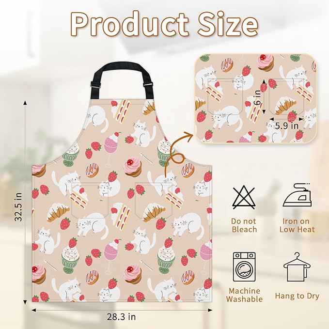 Apron with Pockets for Woman - Adjustable Kitchen Cooking Apron Chef Apron for Grilling BBQ Baking