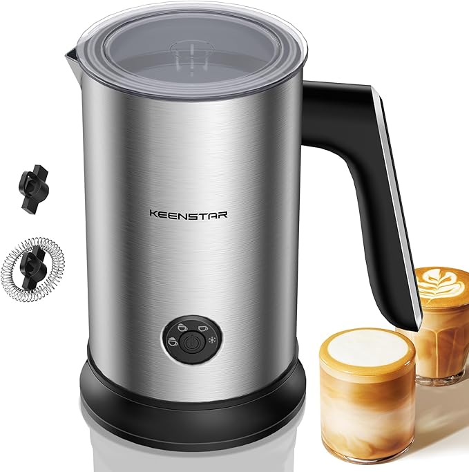 Keenstar Electric Milk Frother, Automatic Milk Steamer Warm or Cold Foam Maker for Latte, Cappuccino, Macchiato, Stainless Steel Milk Warmer with Temperature Controls