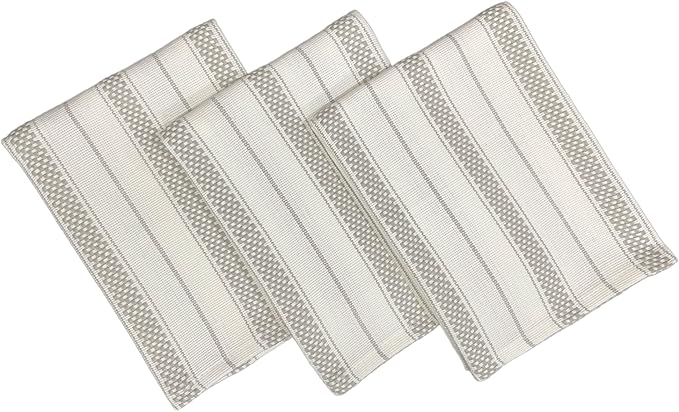 Kitchen Towels Set – Pack of 3 (20’’ x 30’’) Extra Large Premium Cotton Dish Towels for Kitchen – Chain Stripe Towels – Absorbent – 100% Cotton – with Hanging Loop – Light Grey