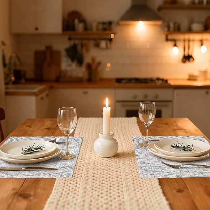 Durable Vinyl Placemats Set of 12, Non-Slip for Dining Table Mat, Heat Resistant Place Mats, Washable Anti-Slip PVC Easy to Clean Wipeable Premium Plastic Mats for Kitchen Grey