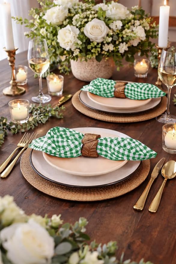 Mini Gingham Check Cloth Napkins Set of 4, 16"x16", 100% Cotton, Reusable & Washable, Durable, Absorbent Fabric for Dinner Parties, Wedding, Dining Napkin - Lemon Green