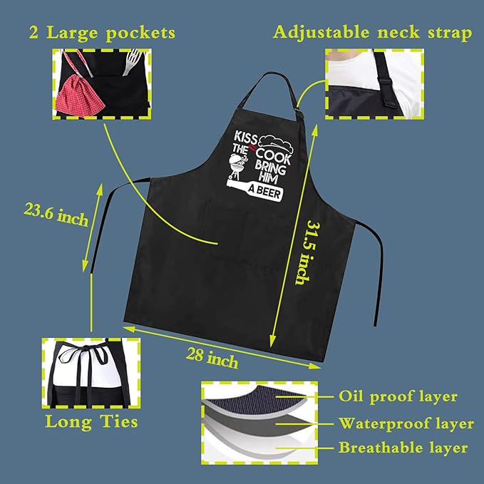 Funny apron for men Adjustable Waterproof with Pockets for Cooking Baking BBQ Gift Apron for Day, Birthday Gifts