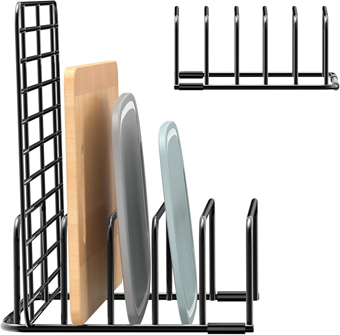 Fikoksol Cutting Board Organizer and Baking Sheet Rack, [1-Pack] Black Heavy Duty Metal Cookie Sheet Organizer for Cutting Board Storage & Plate Holder for Cabinet, Tray Dividers for Cabinets