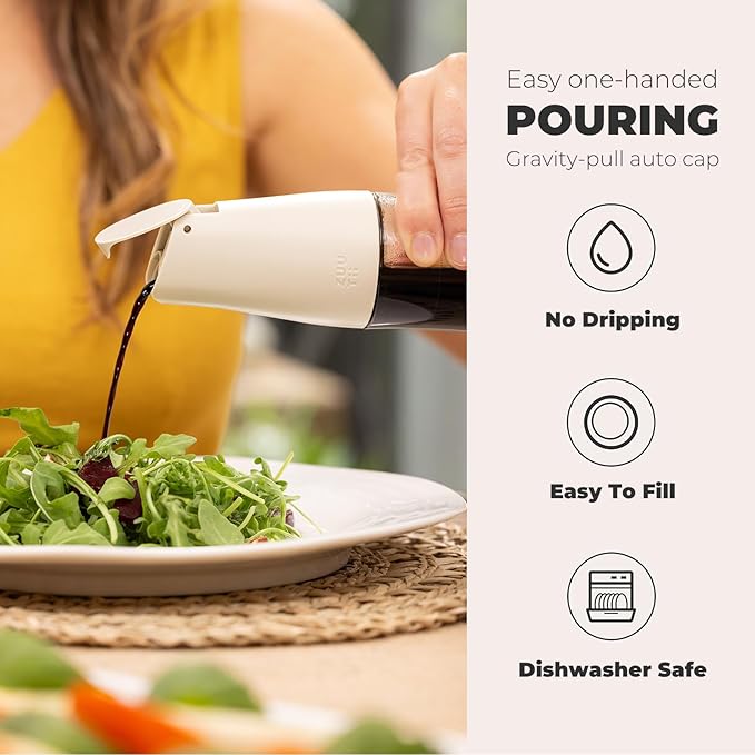 Zuutii Olive Oil and Vinegar Dispenser Bottle Set,5.8Oz Glass Oil Dispenser Set for Kitchen,Soy Sauce Dispenser Bottle with Drip Free Spout,Auto Flip and Dishwasher Safe，Light Cream