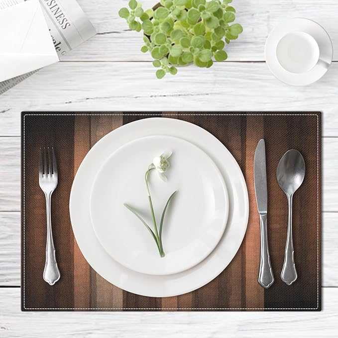 Emvency Farmhouse Placemats Set of 4, Vintage Brown Rust Tan Striped Art Painting 12x18 Inch Bronze Copper Peach Table Mats for Outdoor Home Party Kitchen Dining Decoration