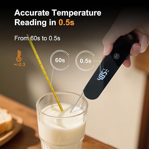 Charmline 0.5 Sec Instant Read Meat Thermometer Digital, 180° Auto-Rotating Display LED, Food Thermometer for Cooking, Baking and Grilling, Dual Battery Design for Longer-Lasting Performance