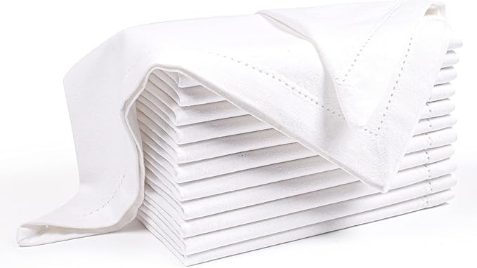 Palisa White Cotton Napkins Set of 12 | Premium Hemstitch Detailing Cloth Dinner Napkins 18x18 Inch | Soft Washable & Reusable Table Napkins for Everyday Use Weddings Parties Restaurants & Hotels