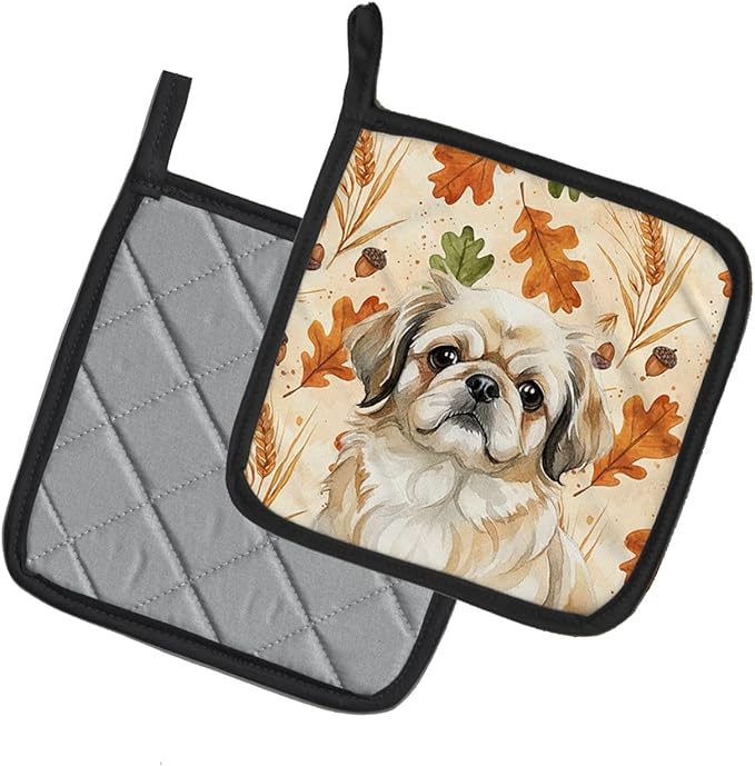 Caroline's Treasures Fawn Pekingese Heirloom Fall Pair of Pot Holders Pair 7.5x7.5 Quilted Insulated Hot Pads Decorative Kitchen Gift Made in USA