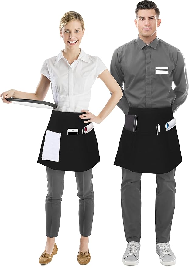 Utopia Wear 12 Pack Server Aprons with 3 Pockets, Waiter and Waitress Waist Aprons for Women with Pockets, Men Short Aprons