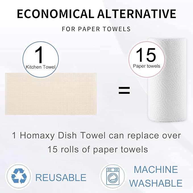 Homaxy Kitchen Towels and Dishcloths Set, 12 x 12 and 13 x 28 Inches, Set of 8 Bulk Cotton Terry Kitchen Towels Set, Checkered Designed, Soft and Super Absorbent Dish Cloths, Beige
