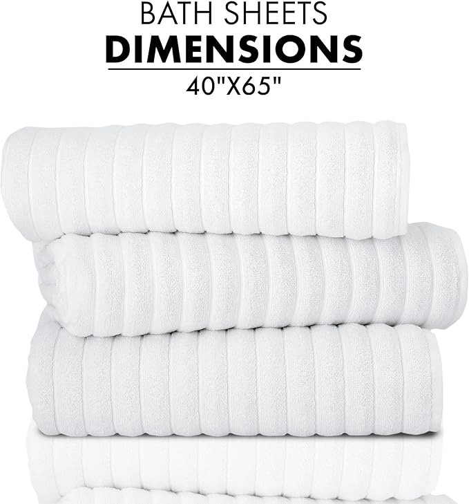 Classic Turkish Towels CTT - Luxury 3 Piece Jumbo Bath Sheets, 100% Turkish Cotton, Absorbent & Ultra Comfy Bath Towel Sheets for Hotels & Spa | 40"x65" (White)
