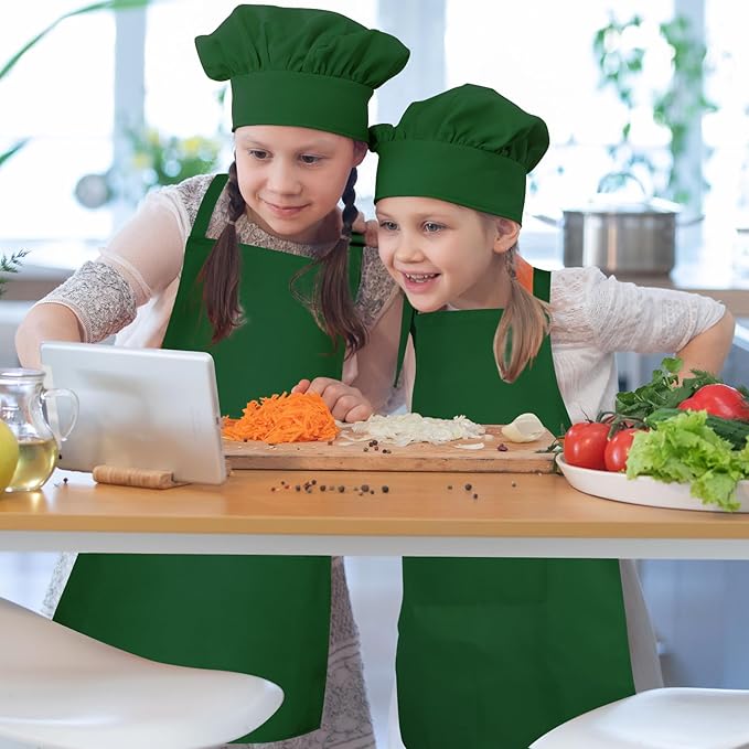 Kids Apron and Chef Hat Set Children Apron Adjustable with 2 Pockets Children Chef Painting for Cooking Baking