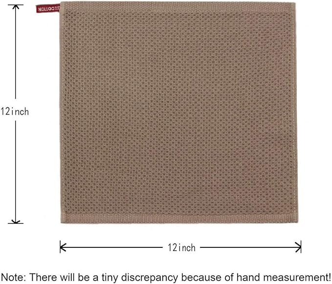 Mia'sDream Natural Cotton Tidy Dish Cloths Rags Waffle Weave Kitchen Towels, Soft and Absorbent Hand Towel Washcloths, 12inchx12inch 6 Pack (Brown)