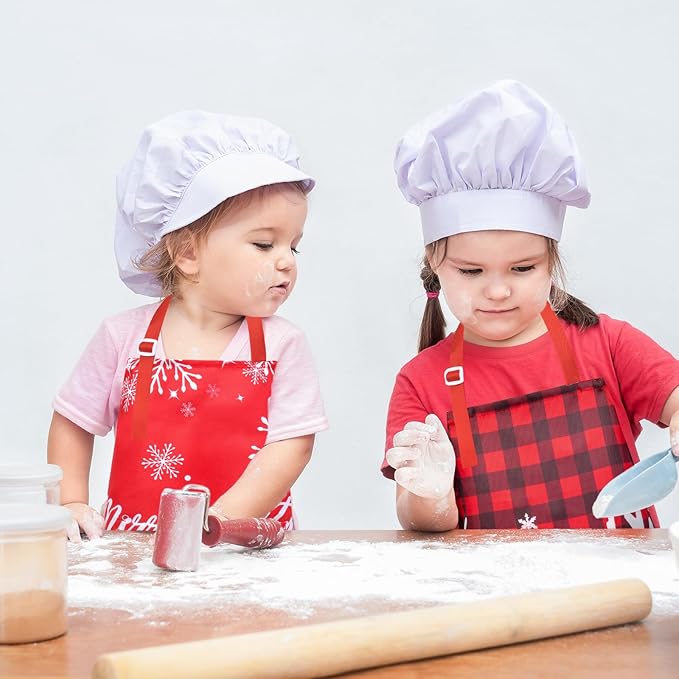 PASHOP 2 Pack Kids Christmas Apron Toddler Christmas Apron With Pockets for Kids Girls Boys Cooking Baking Painting