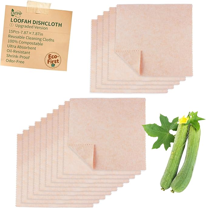 15 Pack Reusable Kitchen Rags for Counter, Made of Degradable and Compostable Loofah Fiber, 7.87"*7.87" Soft and Odor-Free, no Deformation, no Shrinkage After Drying
