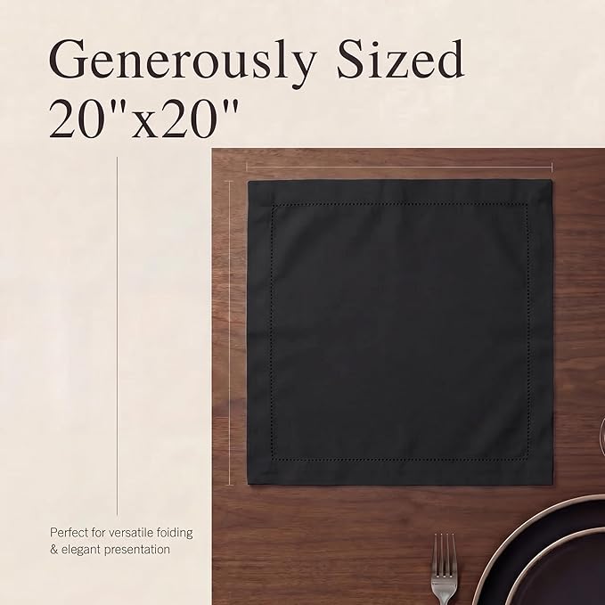 Urban Villa Cloth Napkins Set of 12 20x20 Inches 100% Cotton Hemstitch Napkins Cloth Washable Durable Reusable Absorbent Table Dinner Napkins Cloth for Hotel Lunch Restaurant Weddings Parties – Black