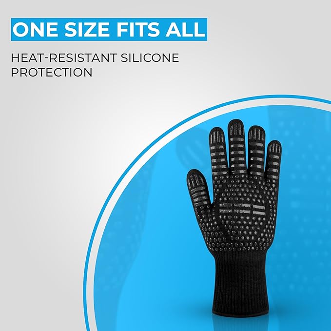 Heat-Resistant Oven & BBQ Gloves – Non-Slip Silicone Dotted Gloves - One Size Fits Most – Ideal for Oven, Grill, Baking & Cooking - Black