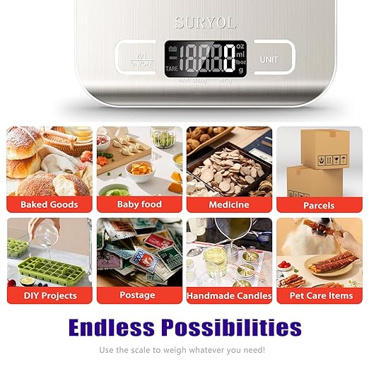 Food Kitchen Scale High-Precision Digital Scale Accurate Weighing for Baking & Cooking Enthusiasts (Silvery & Black)