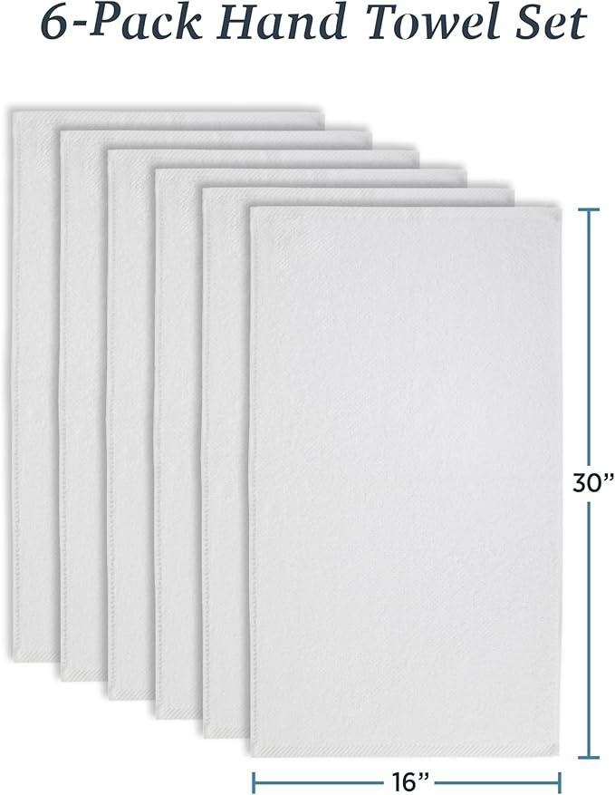 Welhome Franklin Premium 6 Pack Hand Towels Popcorn Textured White Bathroom Towels Hotel & Spa Towels for Bathroom Soft & Absorbent | 600 GSM 100% Cotton Hand Towels