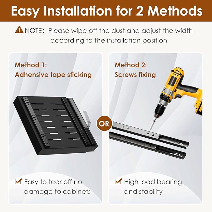 1 Pack Expandable Pull Out Cabinet Organizer 21" Deep, Adjustable Width 12.6"-20.5", No Drill Adhesive with Triple Track Rails, Heavy Duty Slide Out Drawers for Kitchen, Pantry, Cabinets,Black