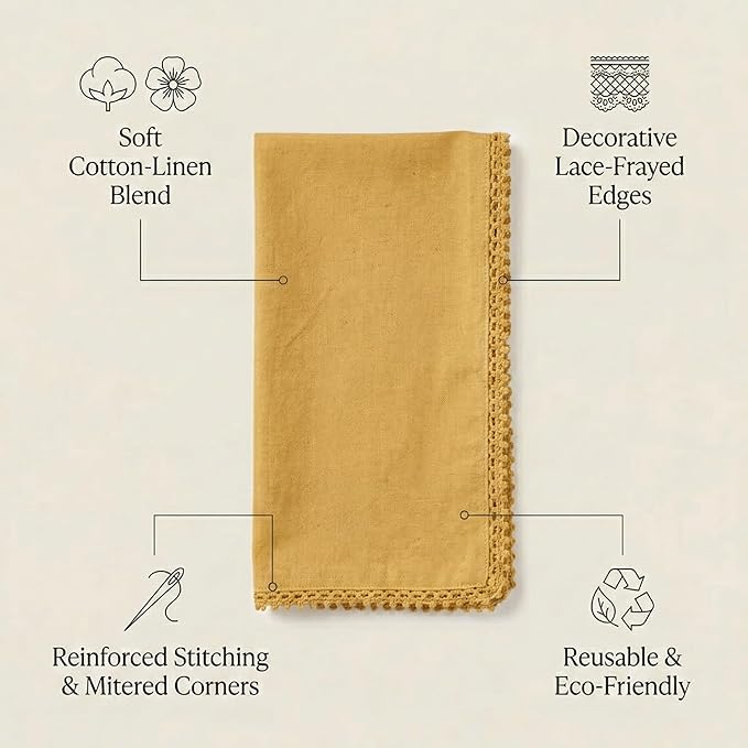 ACCENTHOME Mustard Cloth Napkins Set of 12 18x18 inch Cotton Dinner Napkins - Washable Soft Premium Hotel Quality Reusable Napkins Perfect Table Napkins for Family Dinners, Weddings & Everyday Use