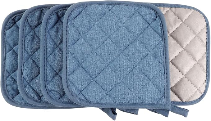 5 Pack Pot Holders for Kitchen Easy-Care Cotton Machine Washable hot Pads for Kitchen for Cooking and Baking Oven Smog Blue