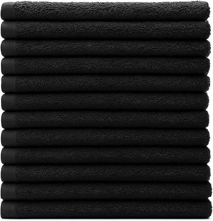 DAN RIVER Kitchen Bar Mops,Pack of 12,16 by 19 Inches,100% Cotton Super Absorbent,Multi-Purpose Cleaning Towels for Home and Kitchen Bars-Black
