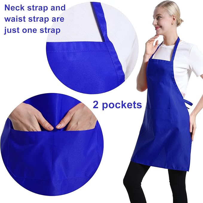 Total 15 PCS Dark Blue Bib Aprons Bulk for Women Men with 2 Front Pockets(Dark Blue-15pcs)