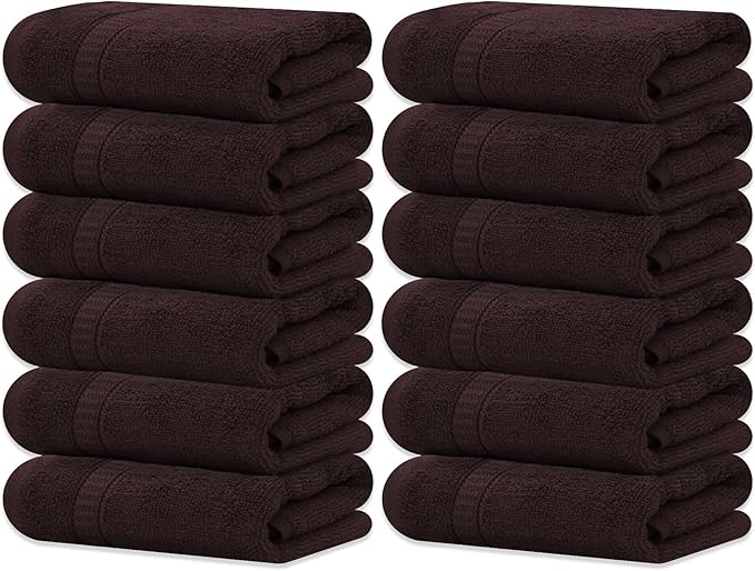 GOLD TEXTILES Luxury Wash Cloths Set of 12, Brown (13x13 Inches) 100% Ring Spun Cotton, Premium Feel with High Absorbancy Ideal Washcloths for Bathroom,Salon, Spa and Gym