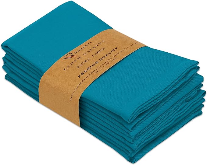 Ruvanti Cloth Napkins Set of 6, 18x18 Inches Napkins Cloth Washable, Soft, Durable, Absorbent, Cotton Blend. Table Dinner Napkins Cloth for Hotel, Lunch, Restaurant, Wedding Parties - Teal