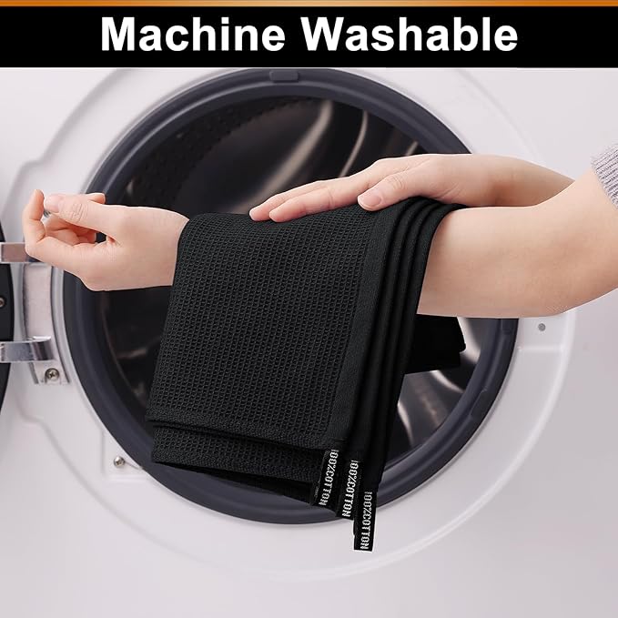 Homaxy 100% Cotton Waffle Weave Dish Cloths - 24 Pack Soft and Absorbent Dish Towels - 12 x 12 Inches Quick Dry Dish Rags - Black