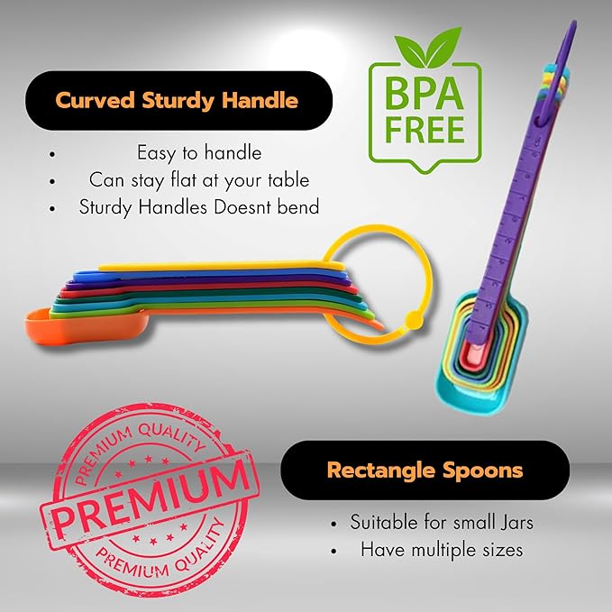 15 Pieces Colorful Plastic Measuring Cups and Spoons Set for Accurate Dry & Liquid Ingredients Measurements, Ideal Kitchen Set for Baking & Cooking – Premium, Durable, Easy-to-Use Set