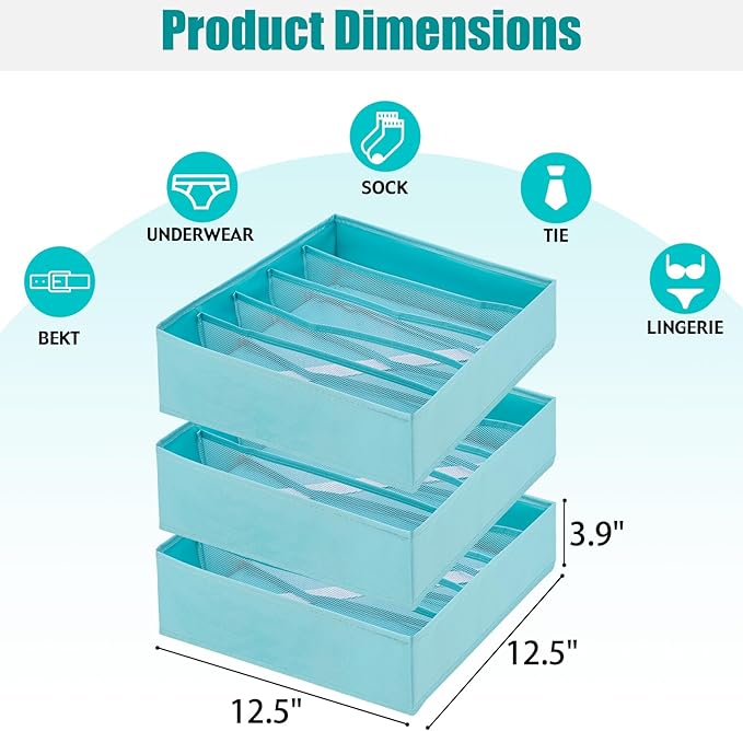 Bra Storage Drawers Organizer for Clothing Underwear Drawer Organizer Dividers Foldable Storage Cube Bins for Bra,Socks, Underwear,3 Pack （Light Green）