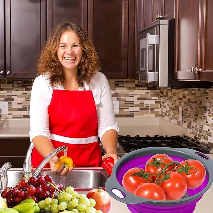 Purple Foldable Food Strainer for Kitchen - Small Collapsible Colander for Spaghetti and Pasta Multifunctional Silicone Strainer for Camping