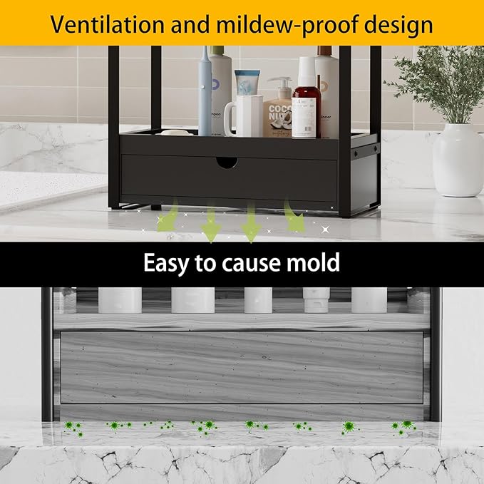 Boulphia 2-Tier Bathroom Organizer Countertop with Drawer, Wood Bathroom Counter Shelf for Storage, Vanity Organizer Countertop for Kitchen, Office