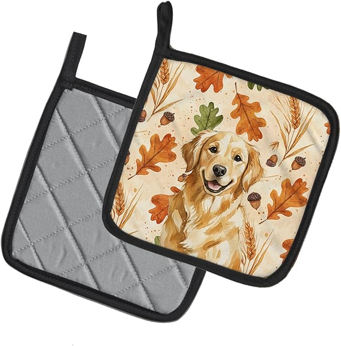 Caroline's Treasures Golden Retriever Heirloom Fall Pair of Pot Holders Pair 7.5x7.5 Quilted Insulated Hot Pads Decorative Kitchen Gift Made in USA