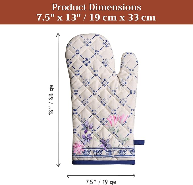 Maison d'Hermine Oven Gloves 100% Cotton Oven Mitt 7" x 13" with Loop Heat Resistant BBQ Cooking Gloves Baking Grilling Gifts for Mothers Day Spring/Summer (Pack of 1, Faience)