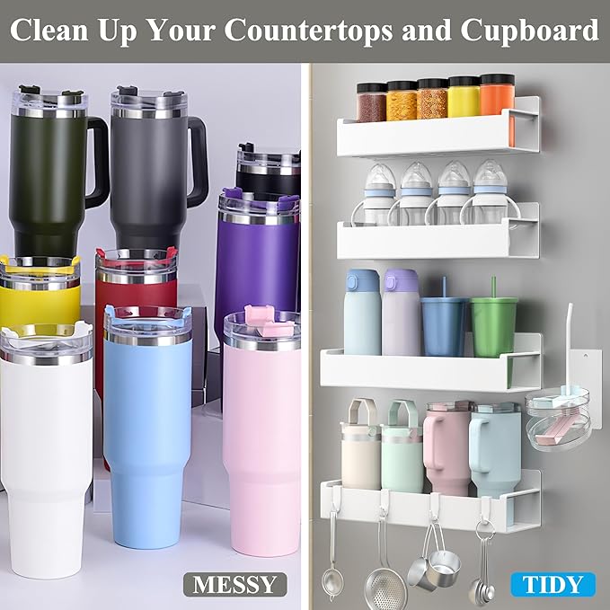 HuggieGems Magnetic Water Bottle Holder for Refrigerator, Cup Holder Organizer for Stanley and Tumbler for Kitchen, 4 Pack, White