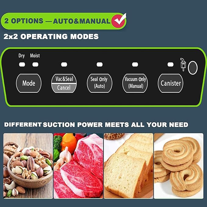 Potane Precision Vacuum Machine,Pro Food Sealer with Built-in Cutter and Bag Storage(Up to 20 Feet Length), Both Auto&Manual Options,2 Modes,Includes 2 Bag Rolls 11”x16’ and 8”x16’,Compact Design