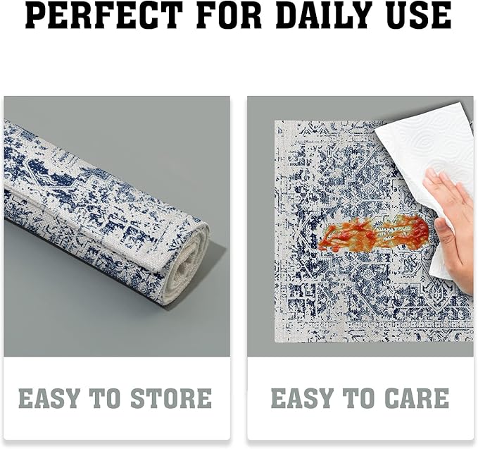 aportt Navy Blue Grey Ethnic Boho Placemats Set of 6 Bohemian Carpet Vintage Gray Linen Washable Kitchen Dining Table Mats Stain Heat-Resistant Desktop Decor Place Mats for Home Party Indoor 12x18 in