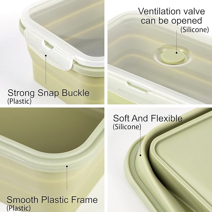 Silicone Food Storage Containers with Lids, 4 Pack Set 40.5oz/1200ml Collapsible Meal Prep Lunch Containers with Airtight Lid & Ven, Microwave, Dishwasher Safe