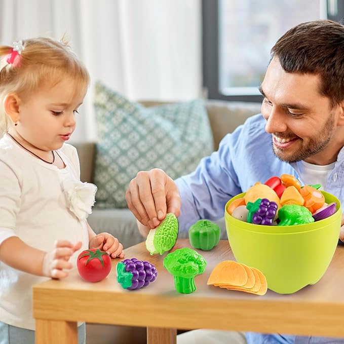 100Pcs Kitchen Playset, Kids Pretend Cooking Play Pots, Pans, Utensils, Cookware, Toy Food Fruits Veggies, with 2 Large Apple - Shaped Storage, Toddler Cooking Learning Gift (Blue