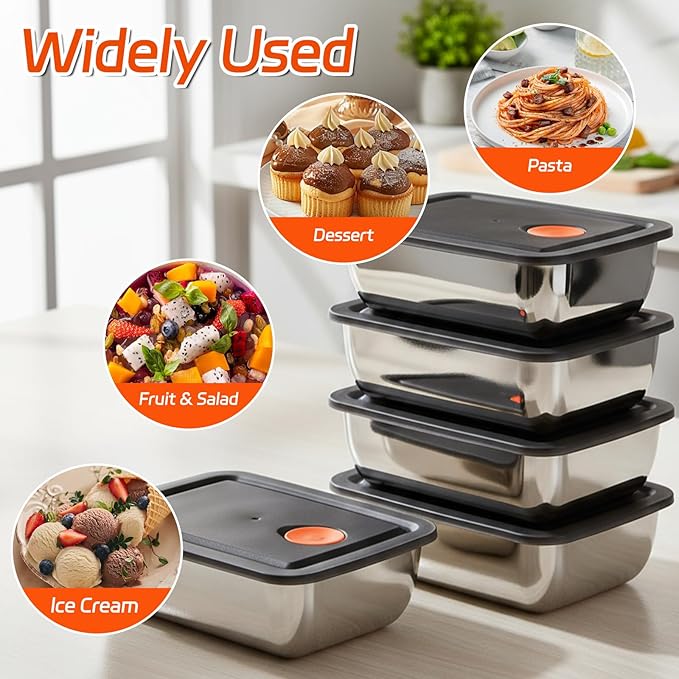 10 Set Stainless Steel Food Containers with Lids, Metal Leak-Proof Food Storage Containers Reusable Stackable Meal Prep Container for Lunch Picnic Travel, Dishwasher & Freezer Safe (16 oz)