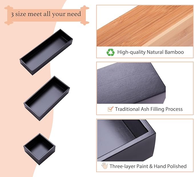 Bamboo Organizer Box for Accessories Cosmetic Small Square Drawer Organizer Boxes, Black 4"*4"