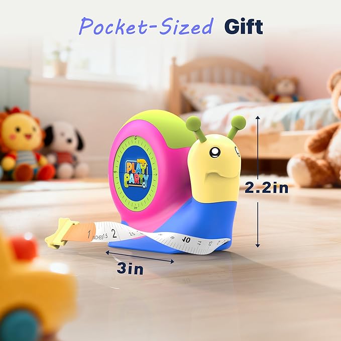 8ft Tape Measure for Kids, STEM Educational Tool with Level, Protractor and Eraser, Retractable Snail Shaped Measuring Tapes, Child-Safe Stocking Stuffers Gift for Boys & Girls 3+, Green