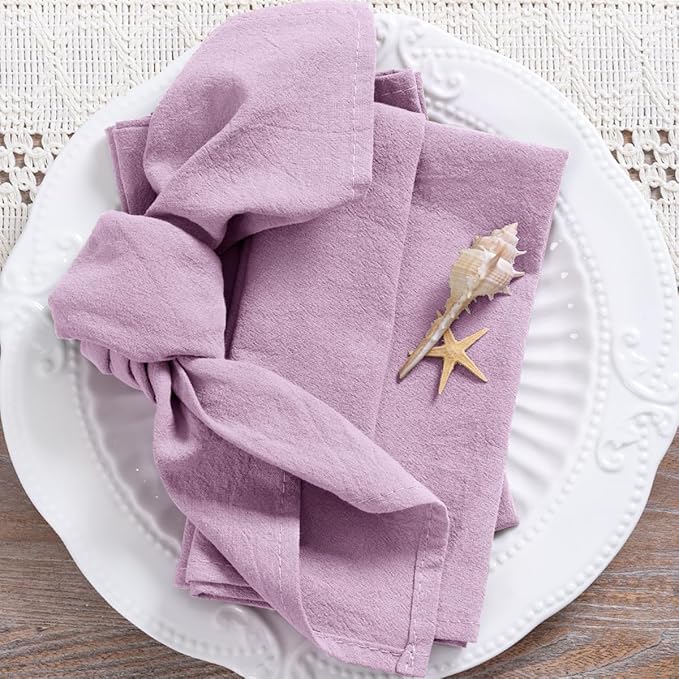 MLMC 8 Pack Lilac Purple Cloth Napkins Rustic Washable Cotton Linen Napkins Set of 8 17"x17" Lavender Reusable Dinner Napkins Cloth for Wedding Baby Shower Party Gathering Everyday Use