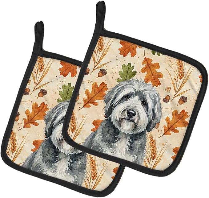 Caroline's Treasures Gray and White Old English Sheepdog Heirloom Fall Pair of Pot Holders Pair 7.5x7.5 Quilted Insulated Hot Pads Decorative Kitchen Gift Made in USA